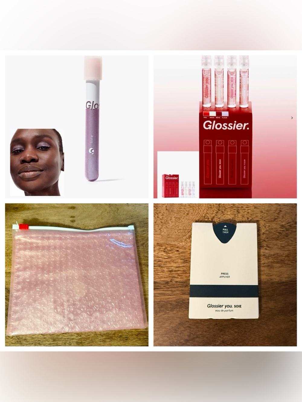 New, Glossier Lily Lidstar Eyeshadow, You Wardrobe Sampler, Pink Pouch & Sample